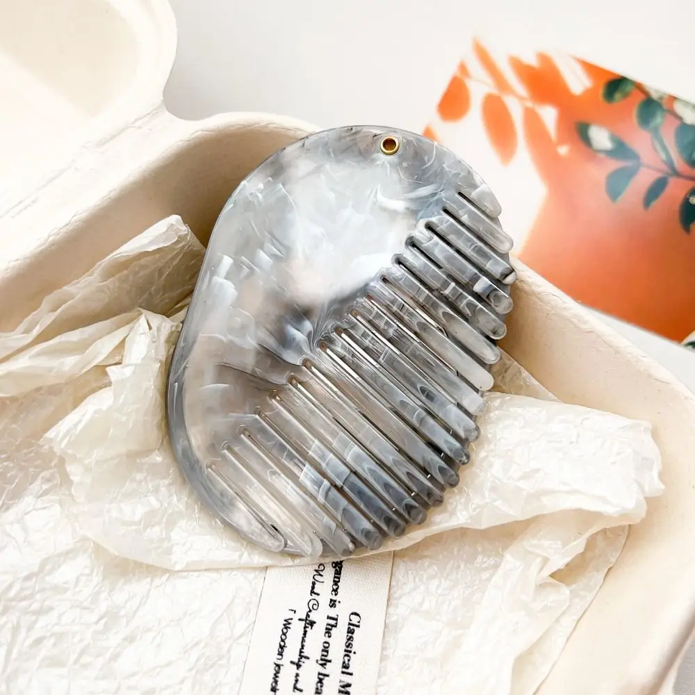 Portable Marble Print Hair Comb Detangling Multifunctional Makeup Mirror Acrylic Foldable Mirror Comb 2 in 1 Hair Accessories