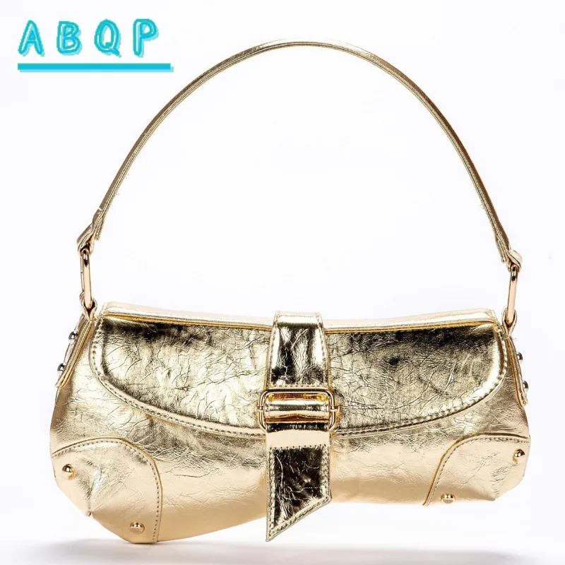 

ABQP Новая женская сумка через плечо, роскошная брендовая металлическая женская сумка, большая вместительная модная повседневная золотая женская сумка высокого качества