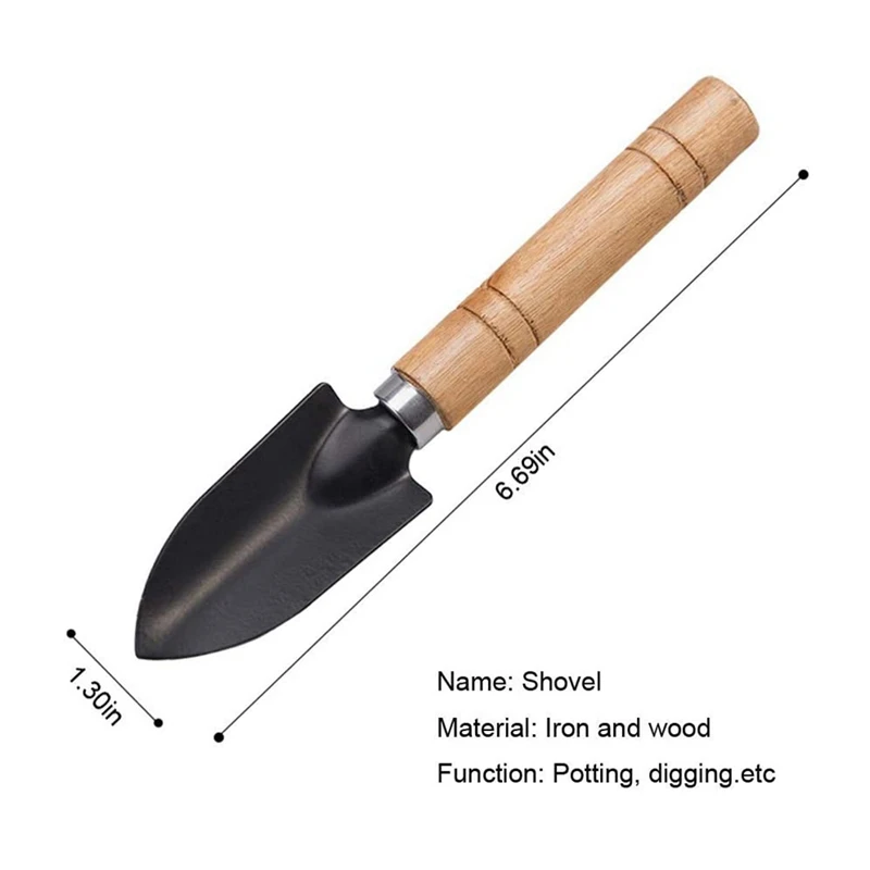 Набор из 3 мини садовых инструментов, ручные инструменты для посадки, лопатка, грабли, лопатка, деревянная ручка, инструменты для посадки