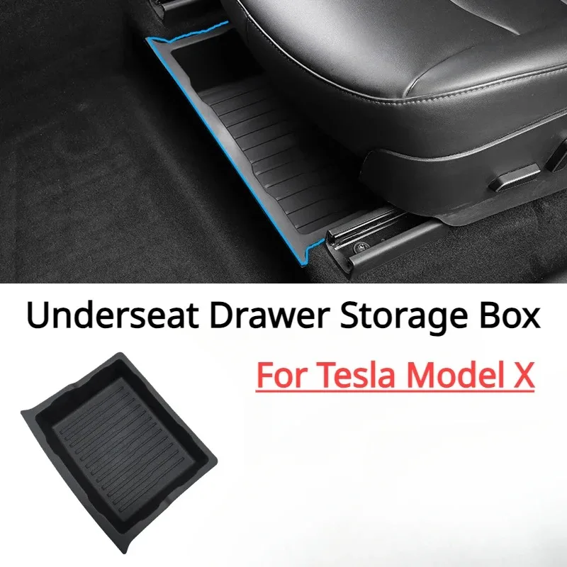 Untersitz-Aufbewahrungsbox für Tesla Model X 2018-2024 Auto-Schublade TPE Versteckte Schubladen-Aufbewahrungsbox Auto-Innenausstattung Zubehör – Detail 1