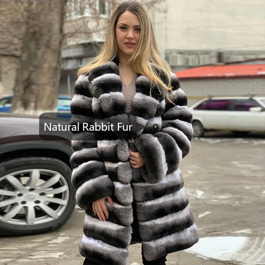 Chaquetas de conejo de Color Chinchilla Natural con cuello vuelto, abrigo corto de piel de conejo Rex cálido para invierno, 2024