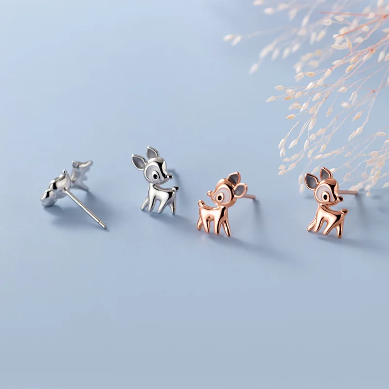 MloveAcc 100% Authentic 925 Sterling Silver Animal Collection Deer Small Stud Earrings for Women Fashion Jewelry S925