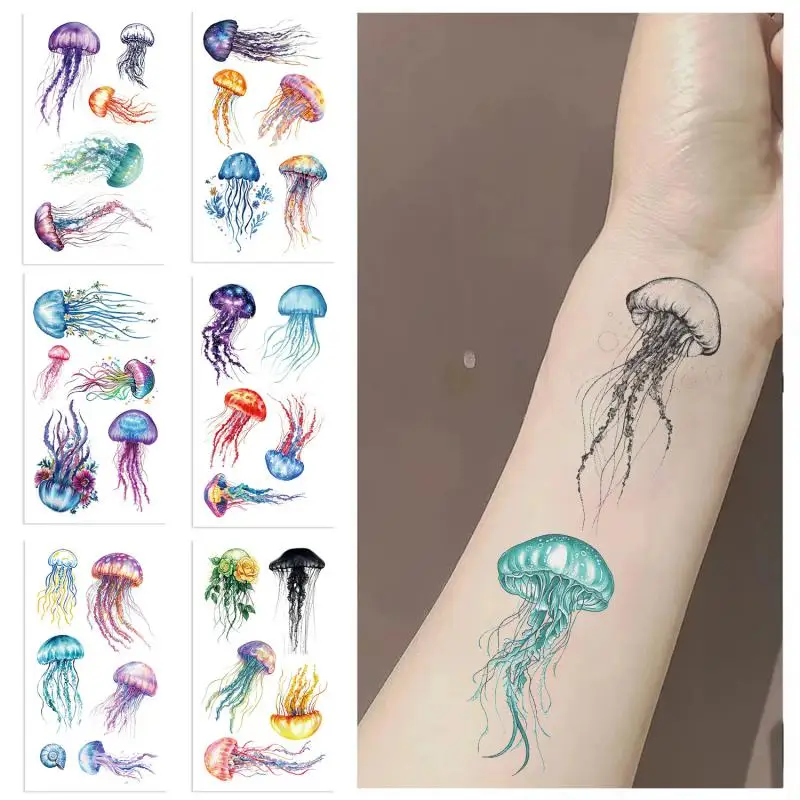 

10Pcs Color Jellyfish Temporary Tattoo Stickers Cartoon ocean jellyfish Children Waterproof Tattoo For Kids Funny Gift