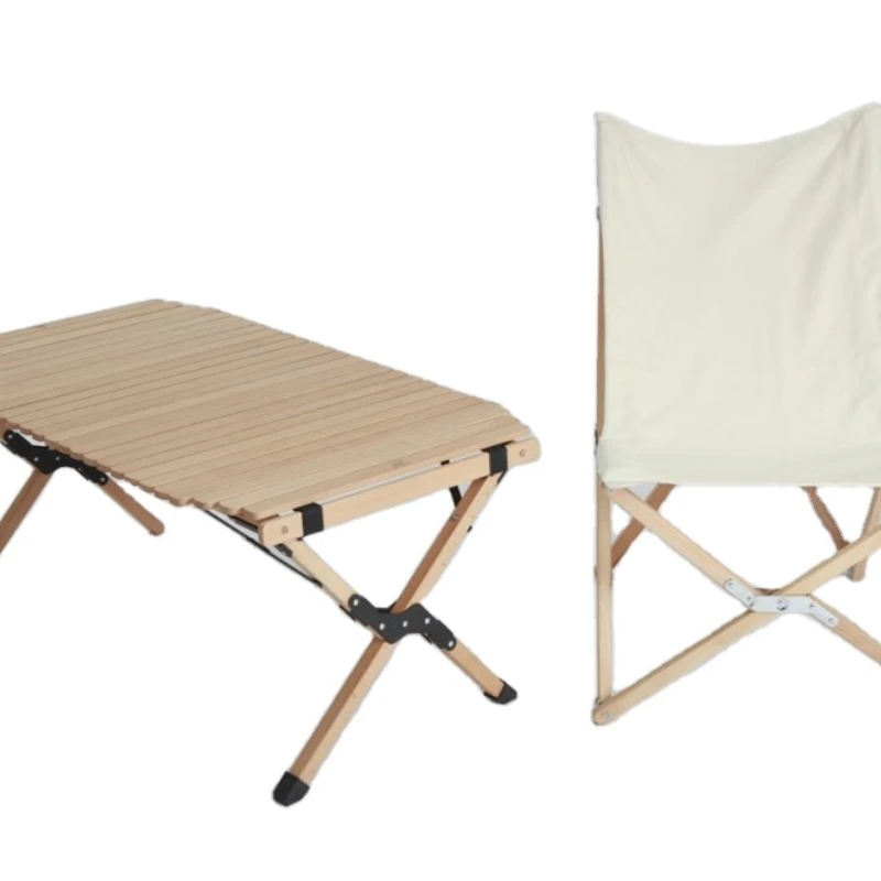 Round Edge Wooden Folding Picnic Roll Camping Table