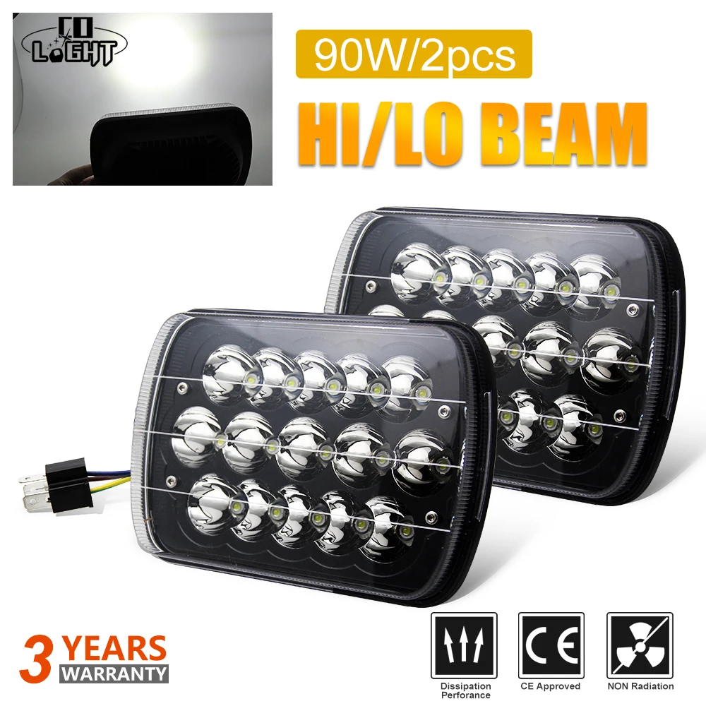 

HL 5X7 LED Square Headlights 6000K Running Turn Sinal Light Hi-Lo Beam DRL For Cherokee XJ Wrangler YJ For GMC for Ford F350 12V