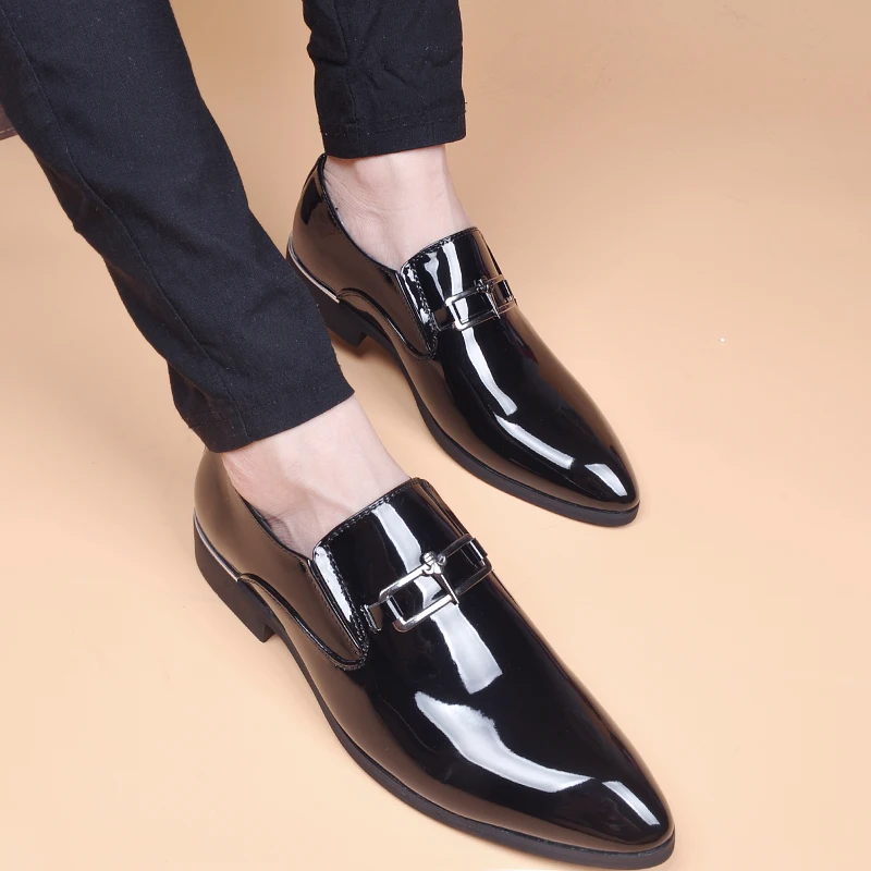 big size men's luxury fashion patent leather shoes slip-on oxfords shoe brand designer breathable loafers black red footwear man