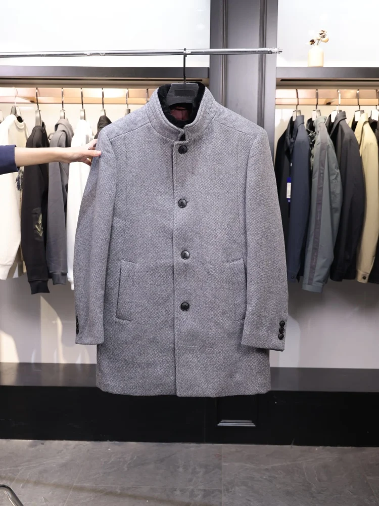 

Homesi Мужское шерстяное пальто со съемным меховым воротником на хлопковой подкладке Busin Casual Sle средней длины с застежкой на одной пуговице