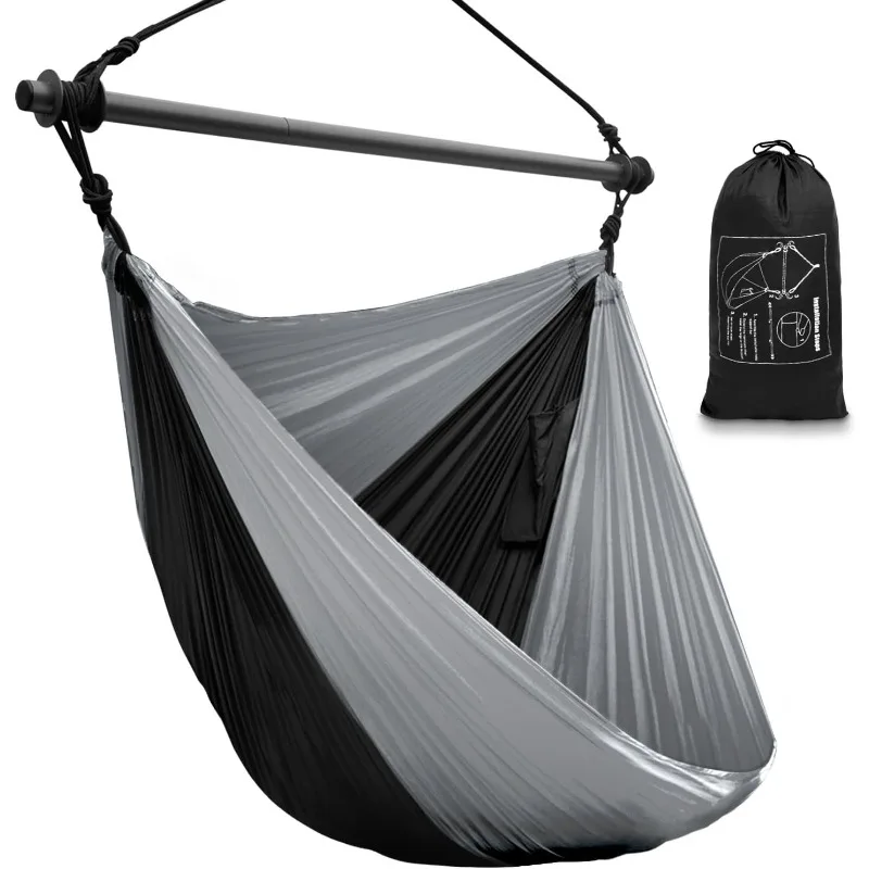 

Hammock Swing Chair for Outdoor Indoor, Lightweight Portable, Perfect for Adults & Camping (Black, Gray)