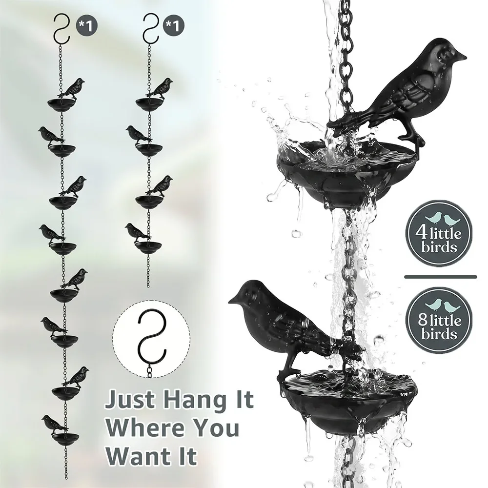 4/8Pcs Bird Rain Chain Heavy Duty Metal Rainwater Catcher Chain with Hook Drainage Rain Chain Downspout Tool Garden Decoration