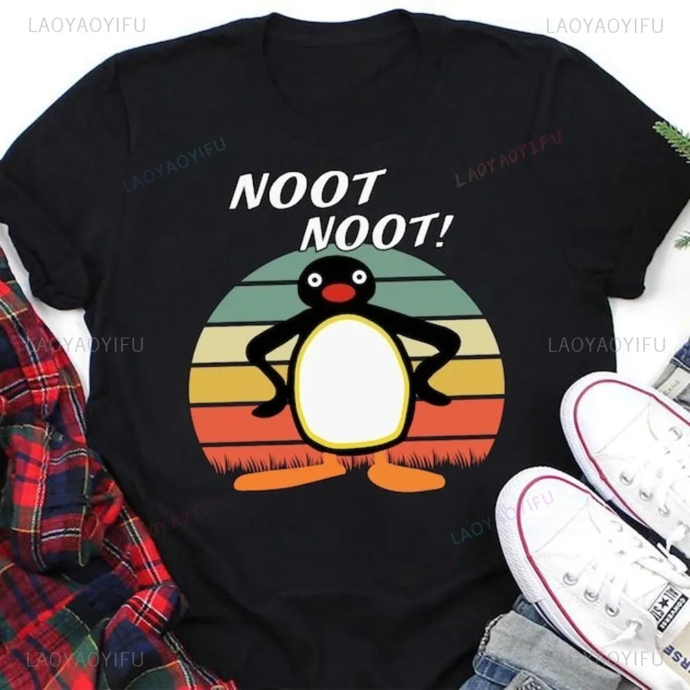 Funny PINGU Internet Meme Graphic Printed 80s 90s Vintage T-shirt Humor Cartoon Akimbo Penguin T Shirt Summer Man Streetwear