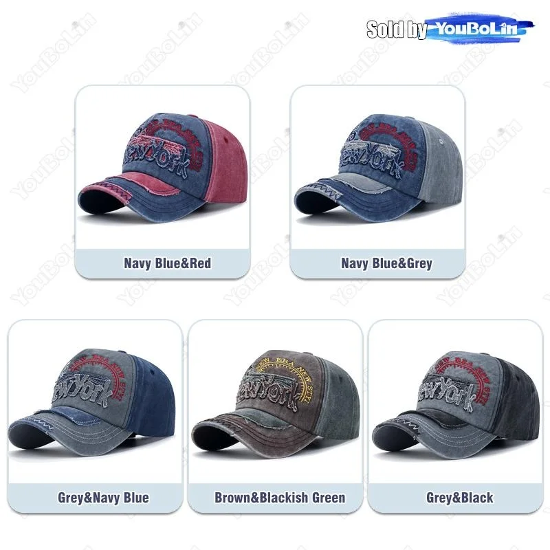 New York Letter Patch Embroidery Brushed Distressed Cotton Adjustable Cotton Hard Top Baseball Cap Sun Hat Trucker Caps Dad Hats
