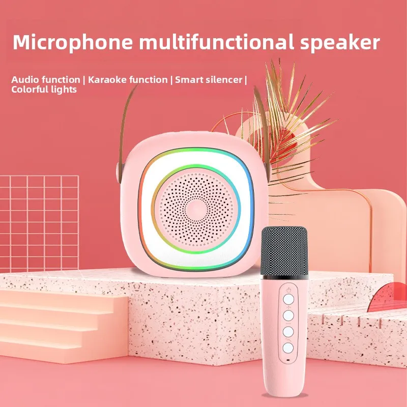 

New Bluetooth speaker microphone Home wireless karaoke audio microphone Colorful LED outdoor portable model