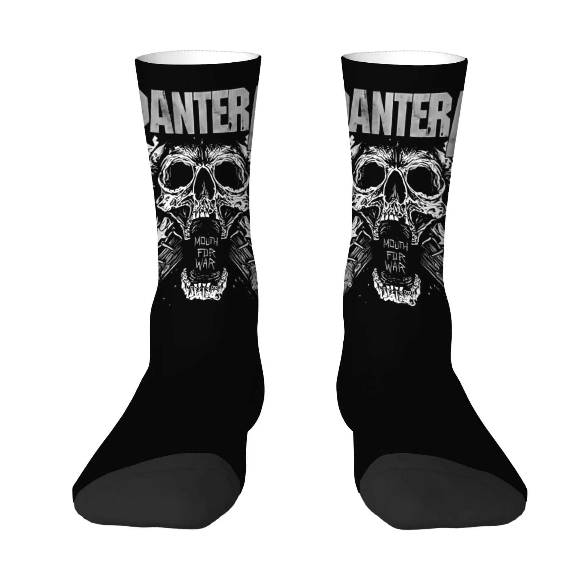 

Pantera Band Skull Print Mid-calf Men Socks Black and White Print Rebellious Rock Festival Outfit Soft Comfortable Socks