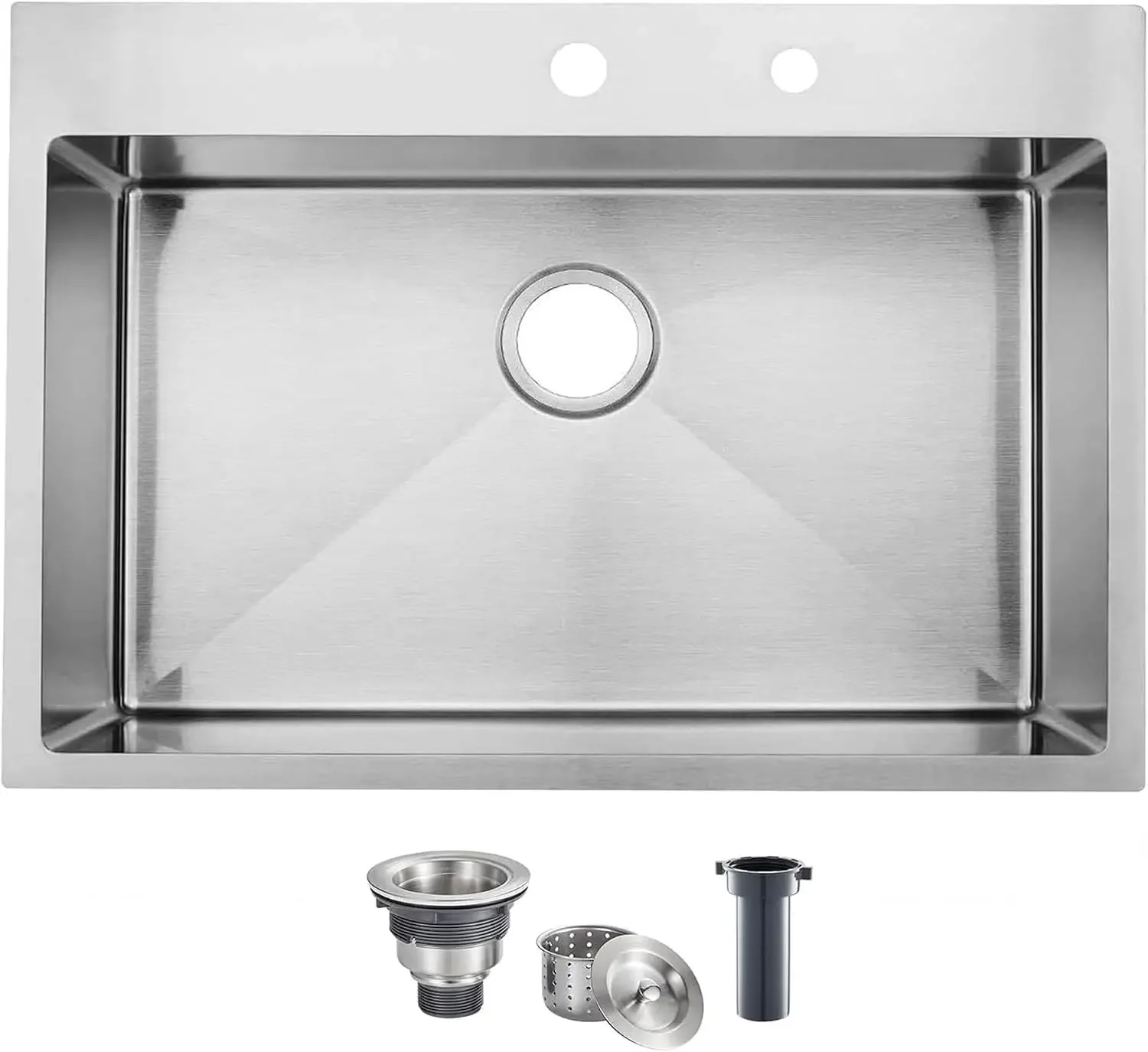 33 x 22 Inch Drop in Kitchen Sink Single Bowl Stainless Steel | 16 Gauge Top mount Sink Commercial Handmade 9 Inch Deep Workstat