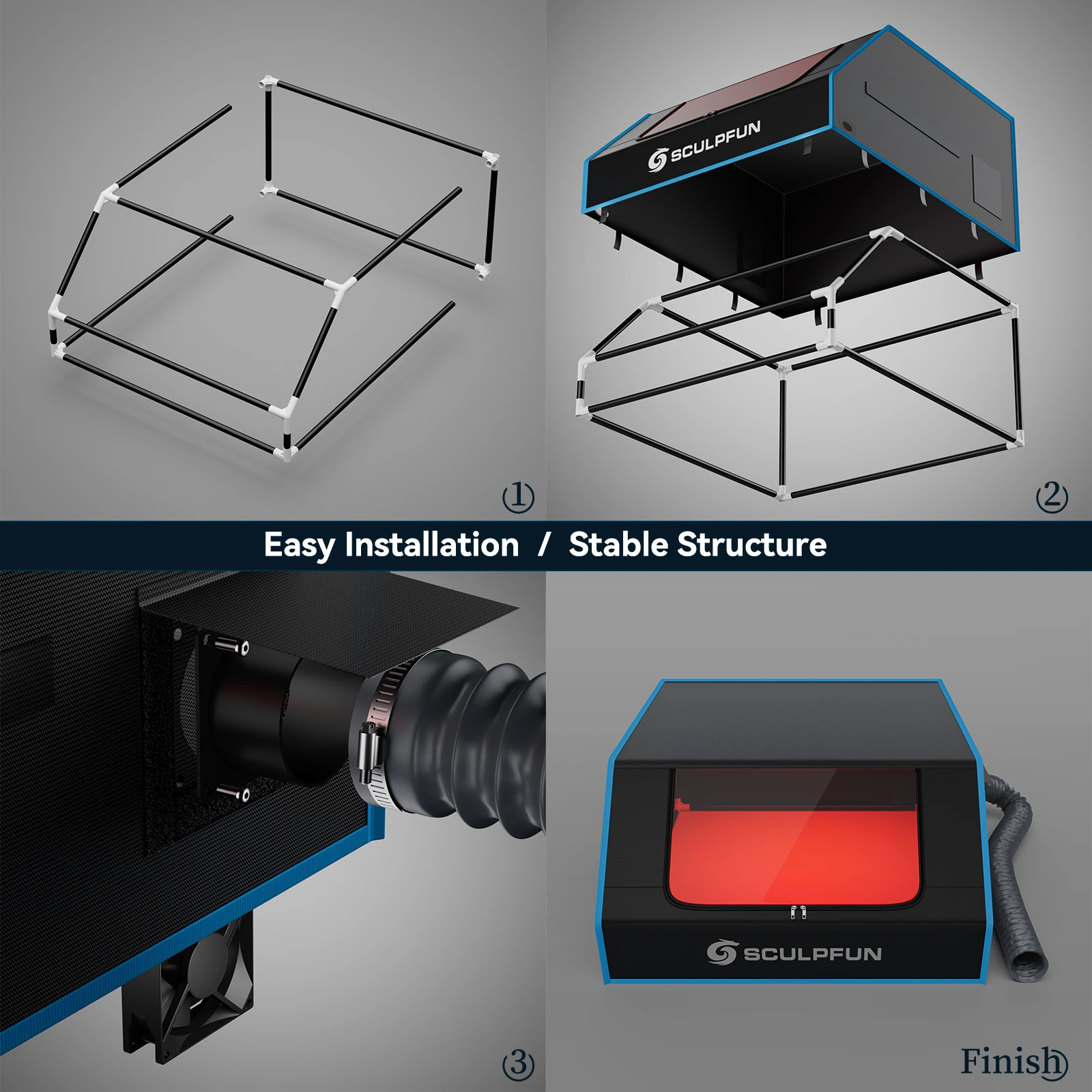 Imagem -05 - Sculpfun b1 Gravador a Laser Caixa de Escape de Fumaça Tampa Protetora à Prova de Fogo Ventilador de Sucção Poderoso 680x765x380 mm