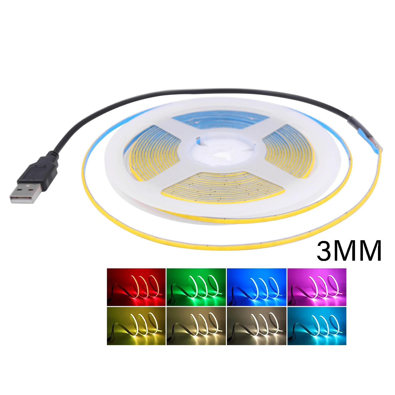 5V USB COB Led Strip Light 3mm PCB 320LEDs/m Flexible Ribbon Night Lamp Red Blue White Yellow Green TV Backlight Linear Dimmable