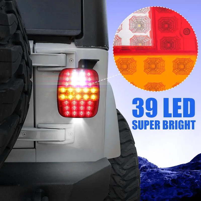 Car LED Tail Lights 39LED Trailer Truck Rear Light Brake Reverse Light Turn Signal License Plate Lamp for Jeep Wrangler YJ TJ CJ