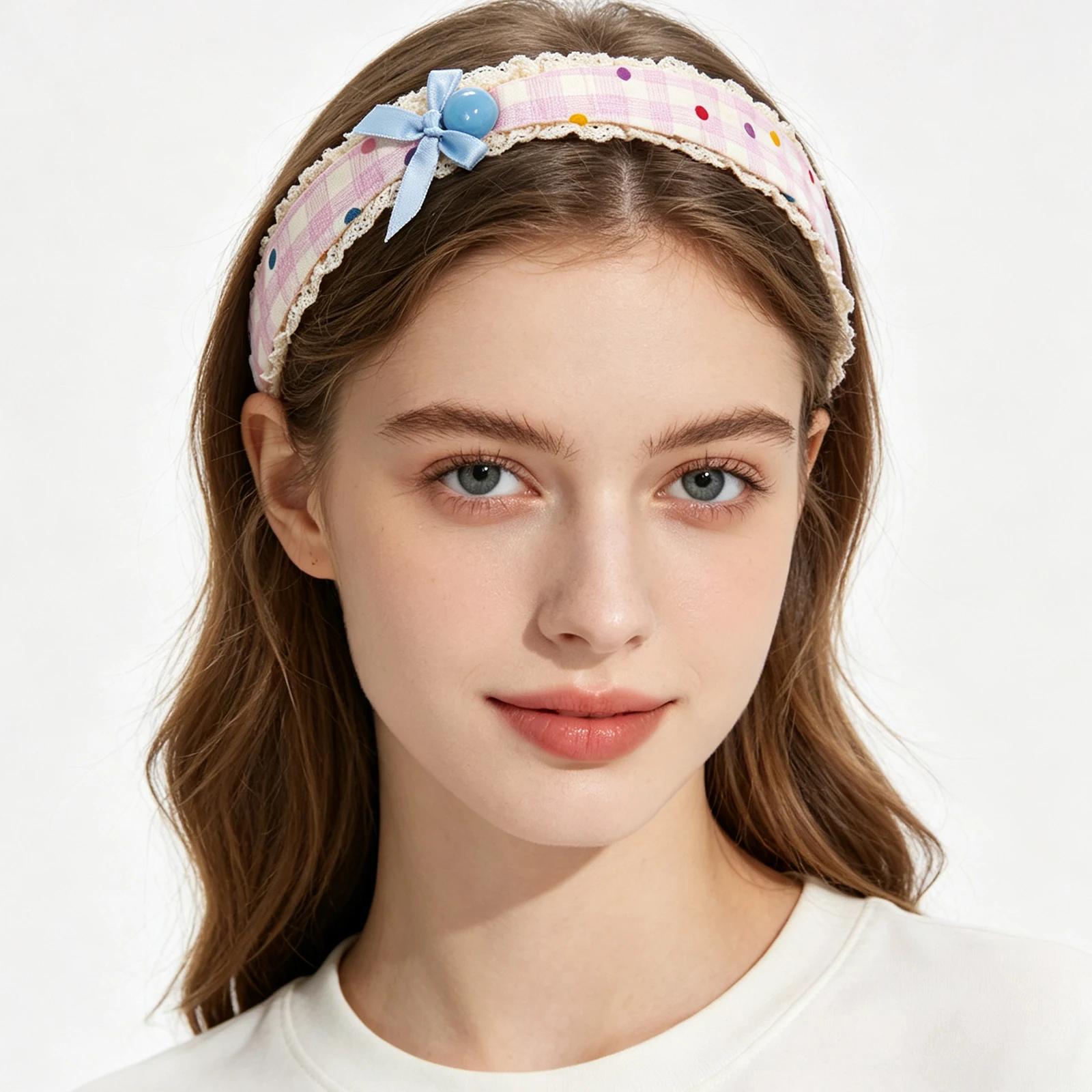1/5 Piece, Velcro Lace Fabric Headband with Cute Polka Dot Checkered Floral Headband, Bow, Sweet Girl's Daily Hair Accessory
