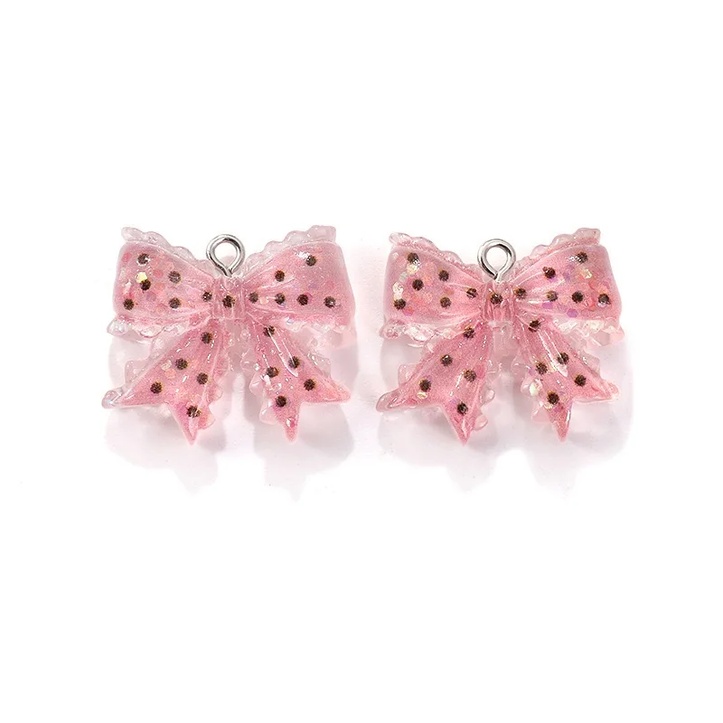 80pcs/lot  22*25mm 6 colors resin jewelry accessories cute translucent polka bow pendant DIY bracelet pendan