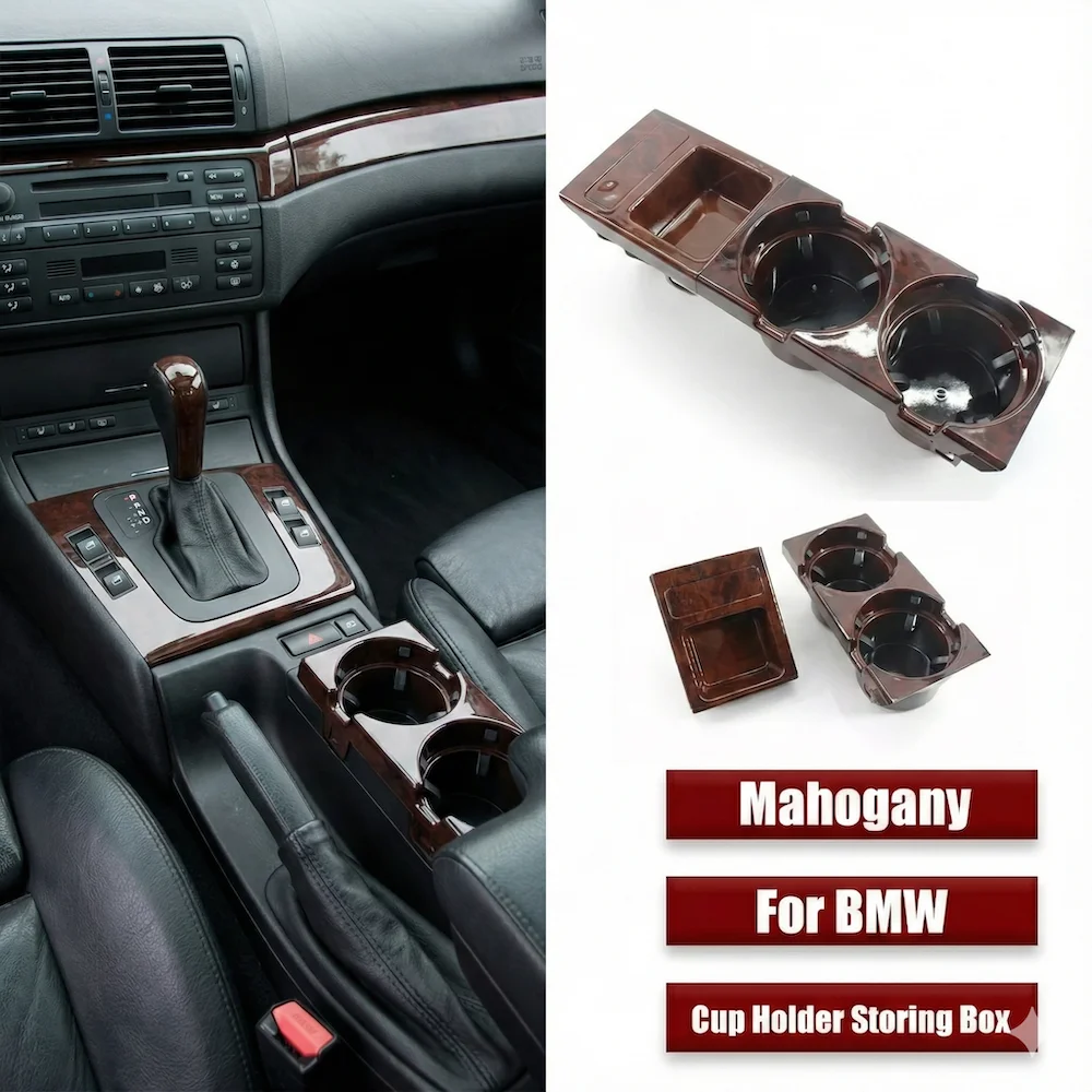 

Mahogany Wood Grain Front Cup Holder Coin Tray Set For BMW E46 3 Series Sedan Coupe M3 325i 330i 51168217953 Interior Parts