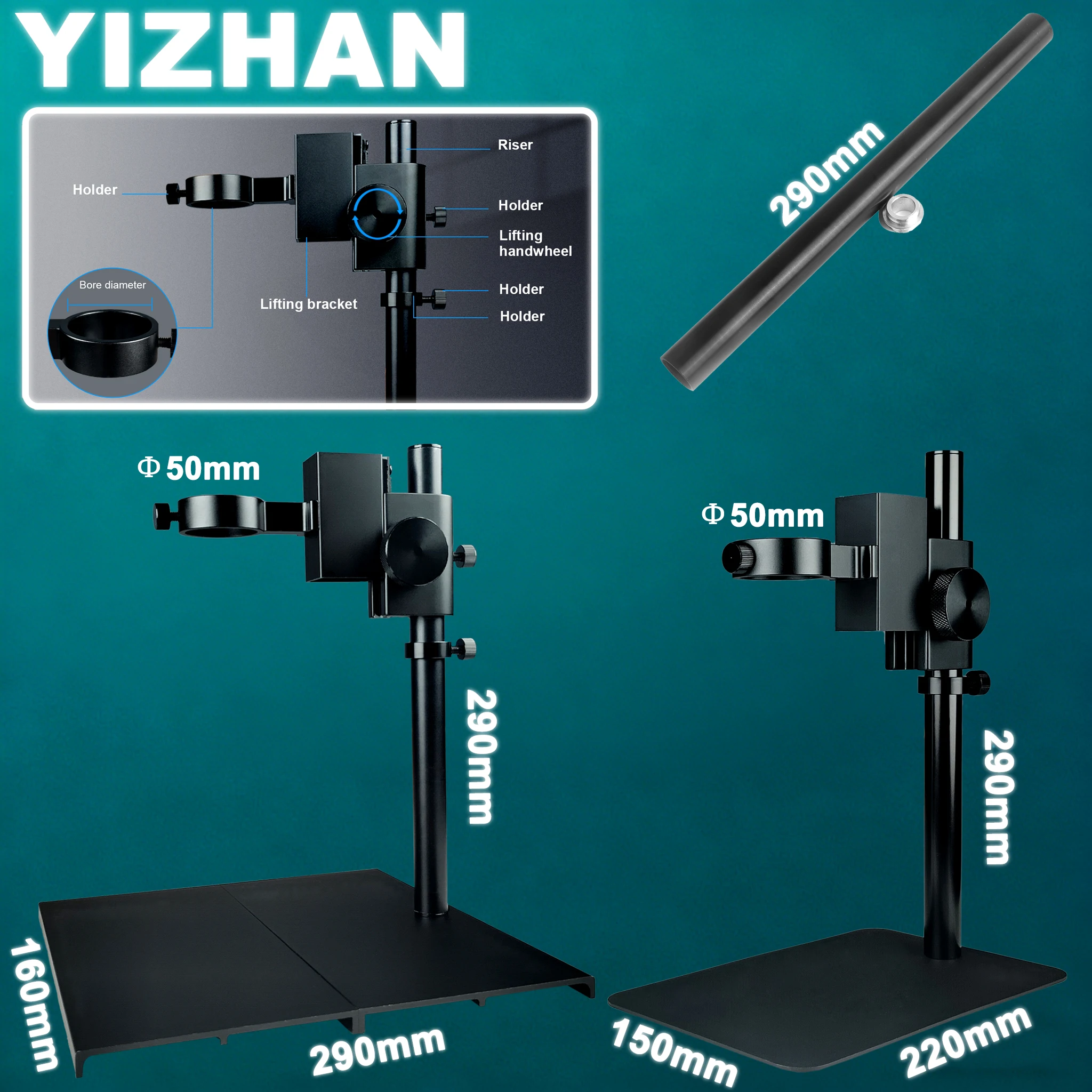 Stable! Non-wobble Microscope Pillar Stand, ⌀50mm Lens Retaining Ring, 29cm Adjustable Working Height, Supports Extension Rod
