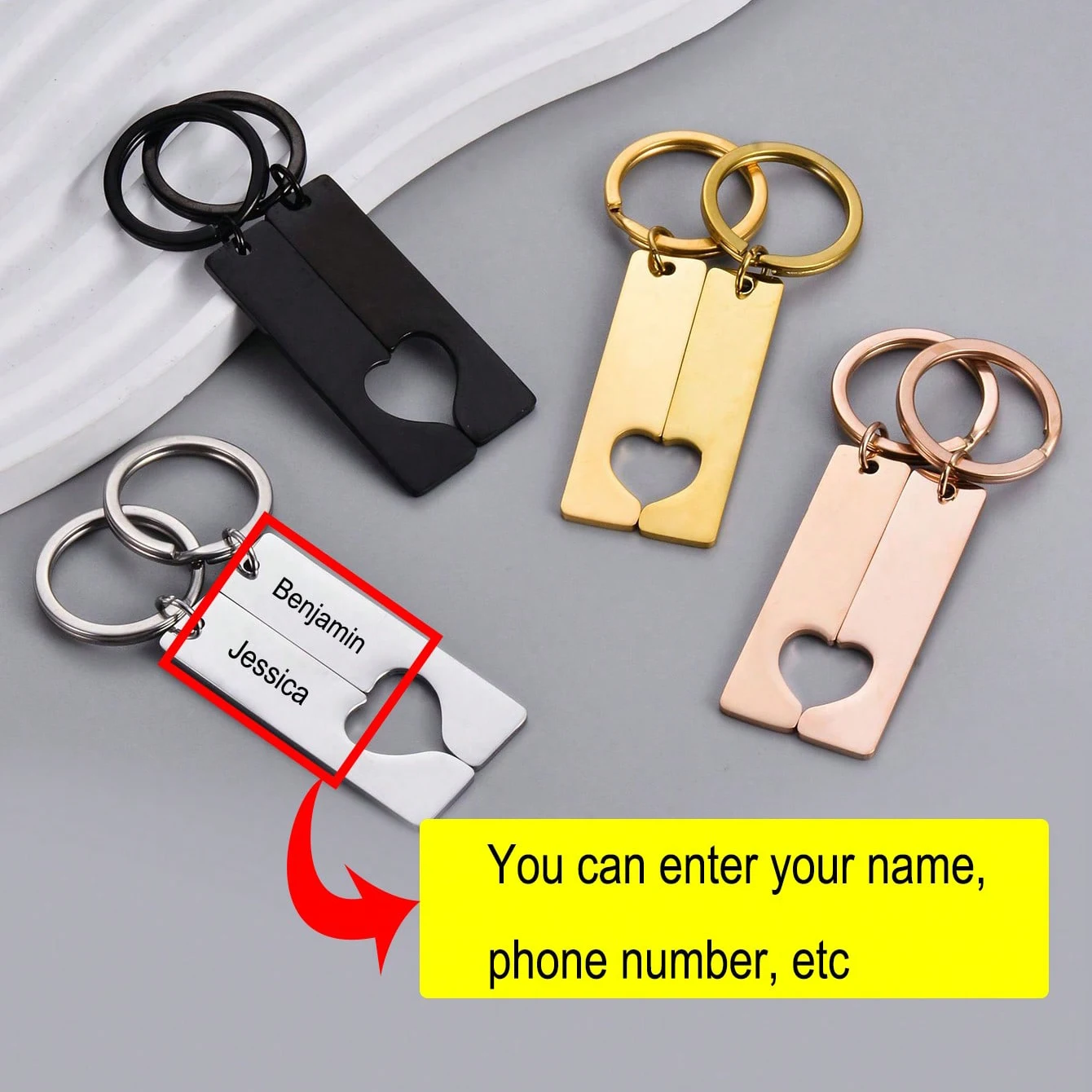 

1 Pair Custom Text Keychain Personalized Name Key Ring Laser Engraving Valentine's Day Gift Customized Logo Name Key Chain