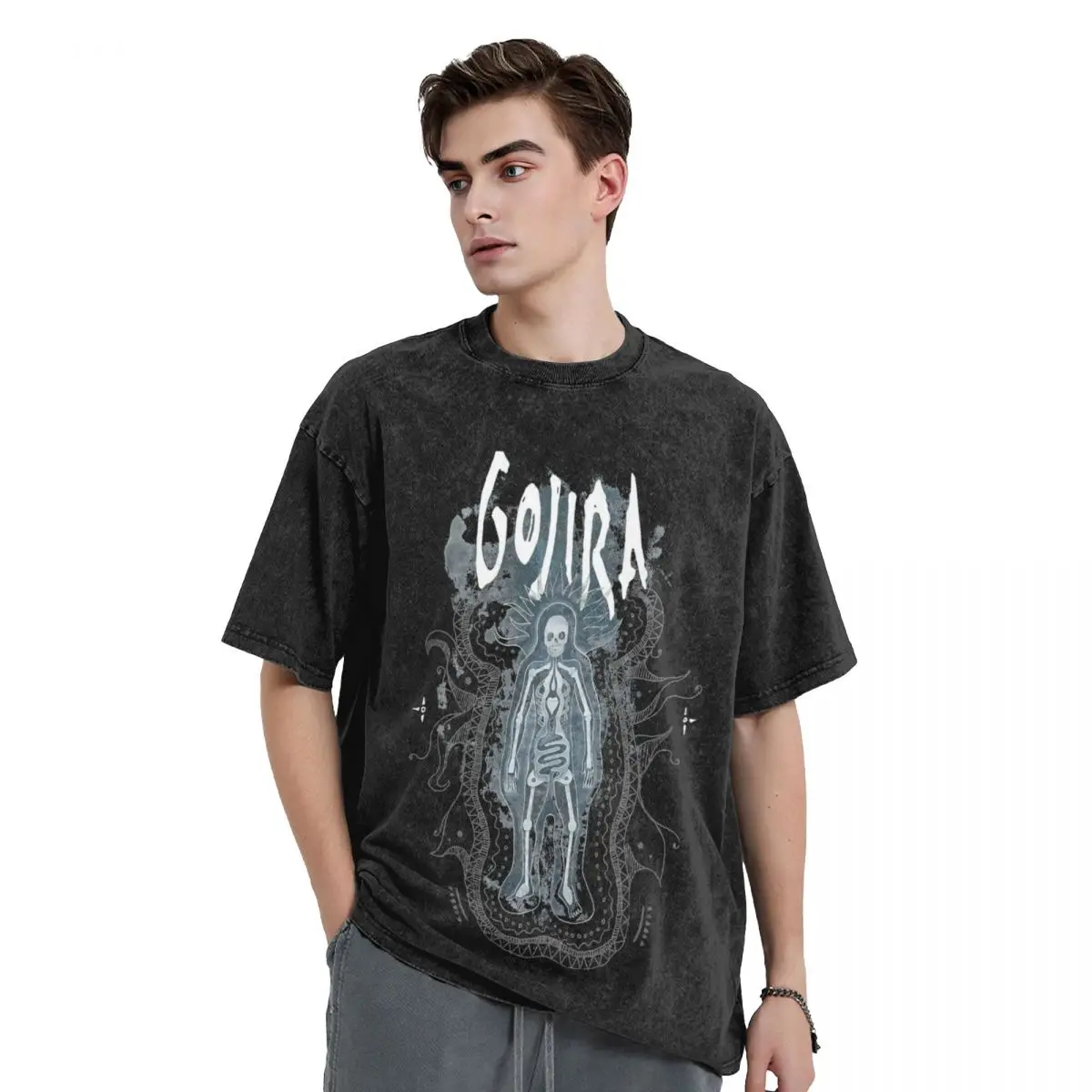 Gojiraed T Shirts Hip Hop Washed Short Sleeve Oversize T-Shirts Casual Men Women Tops Streetwear Summer Tees