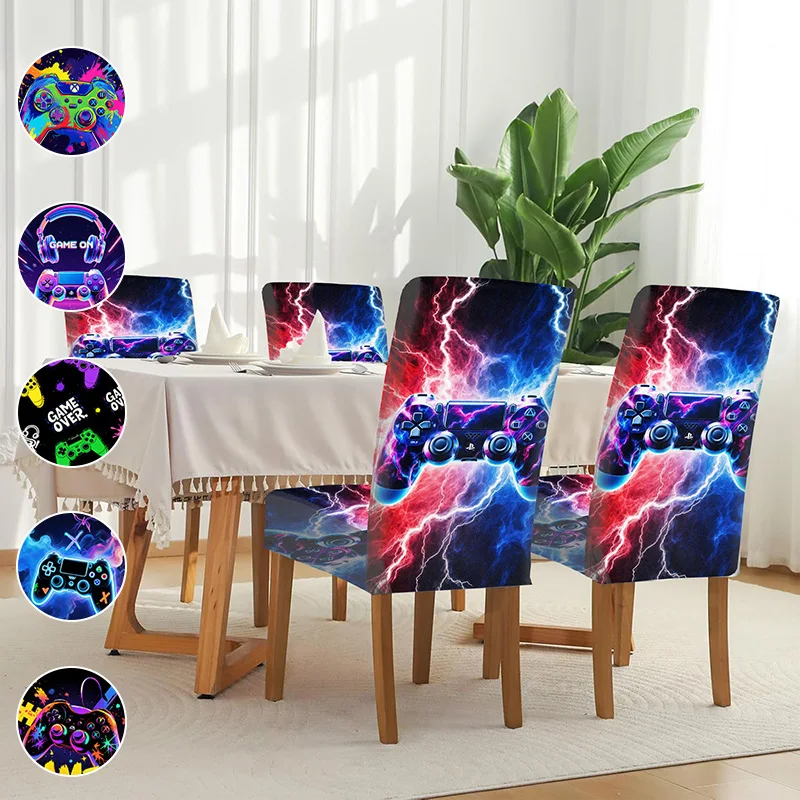 Elastic dining chair cover, e-sports style gamepad pattern, removable machine washable household dining chair cover