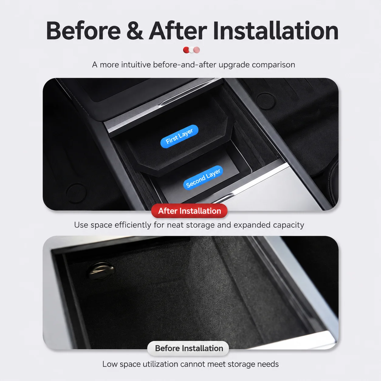 For Tesla Model Y/YL Juniper 2026 Center Armrest Hidden Storage Box Cup Holder Console Organizer Tray Interior Car Accessories