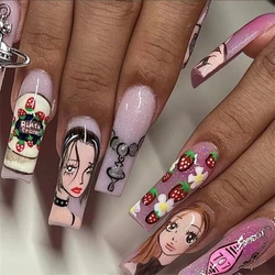 Uñas de Ballet Extra largas para niñas, cubierta completa de moda, uñas acrílicas extraíbles, reutilizables, usables, arte, 24 unidades por lote