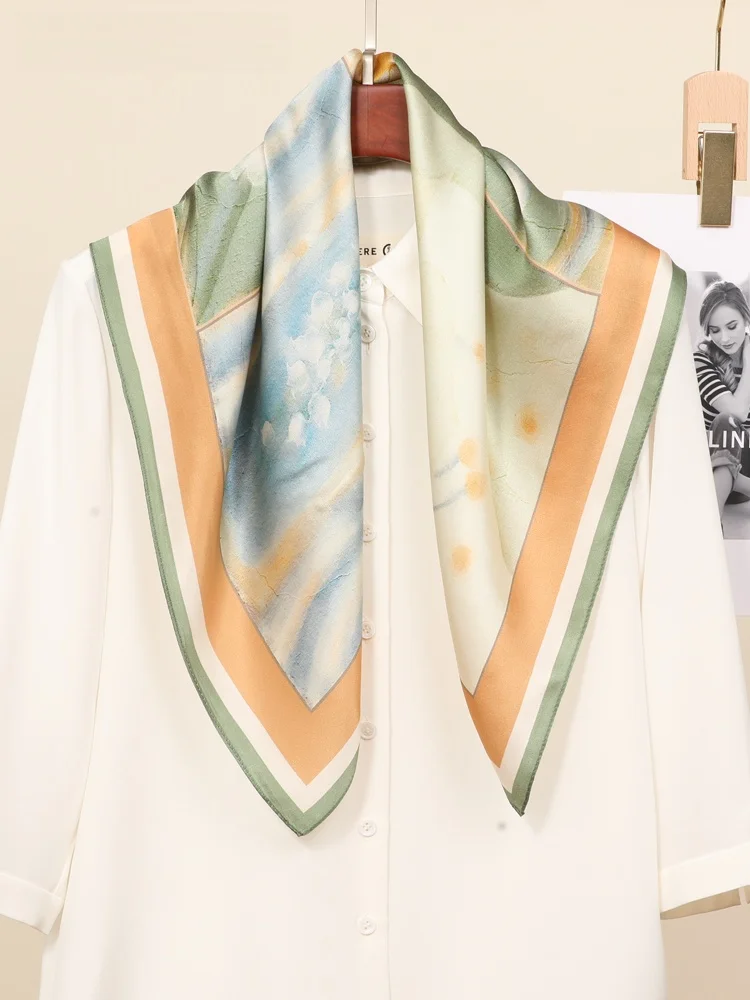 シルクスカーフ-中国風-レディース-マルベリーシルク-スクエアスカーフ-サマーラップ-母の日のお母さんや高齢者へのギフト-花柄プリント