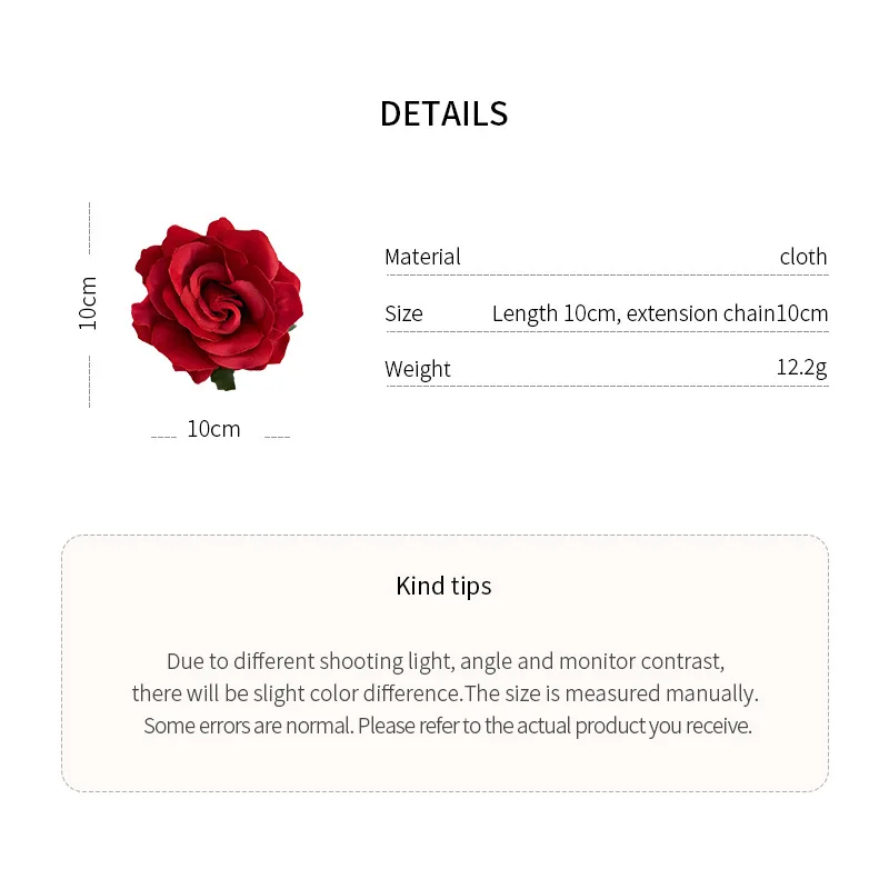 Manual Red Pink Purple Fabric Rose Duck Bill Hair Clips Brooches for Women French Romantic Fringe Side Clip New Head Accessories