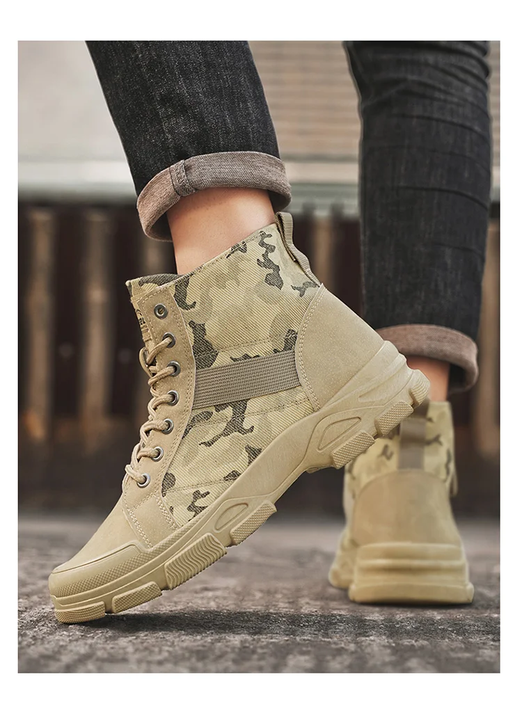 Herren Camouflage High-Top Kampfstiefel 3 Farben Atmungsaktive Outdoor-Wanderschuhe – Detail 7