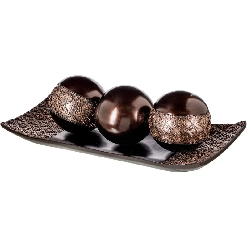 

Brown Decor Tray and Ball Set - Living Room Decor - Entry Table Decor Centerpiece Table Decorations - Dec