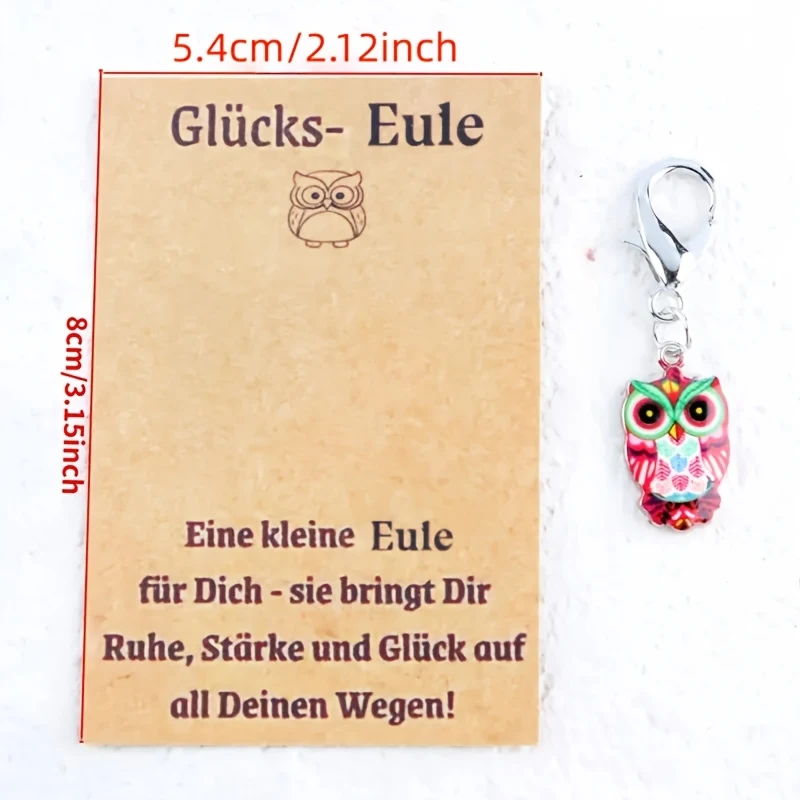 6/12pcs Colorful Owl Keychain Set with Lucky Greeting Card, Unique Bag Decoration for Birthday Party Back to School Gift