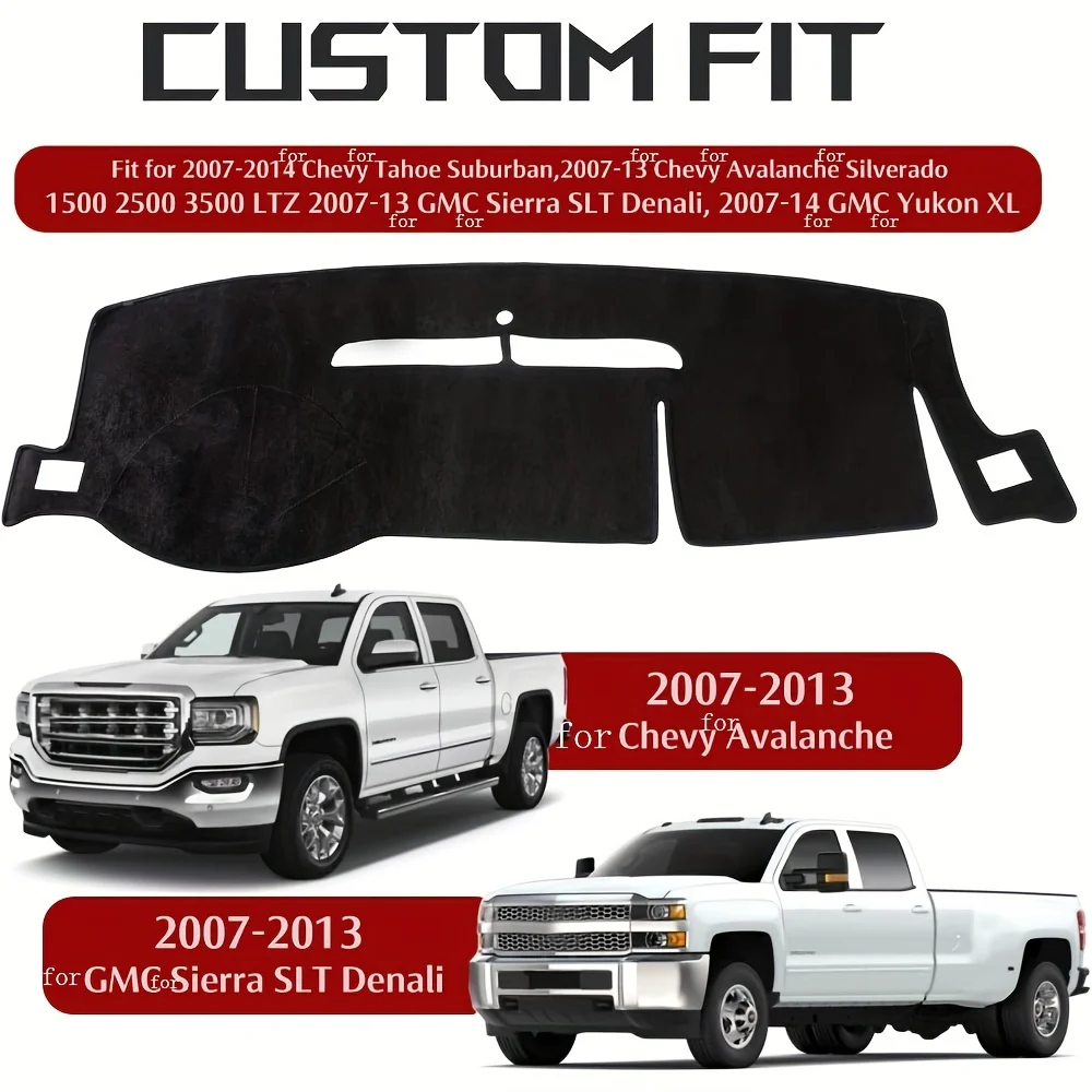 Fit Dashboard Cover Mat for Chevy 2007-2014 Tahoe Suburban, for Chevy 2007-13 Avalanche Silveryado 1500 2500 3500 LTZ