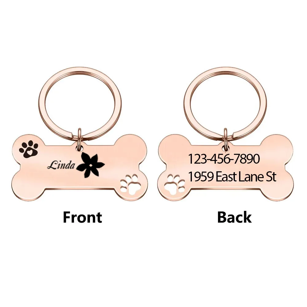 1 pc cool flower Custom Name Laser Engraving Dog Tag Dog Nameplate Engraved Pet Necklace Chain For Pets