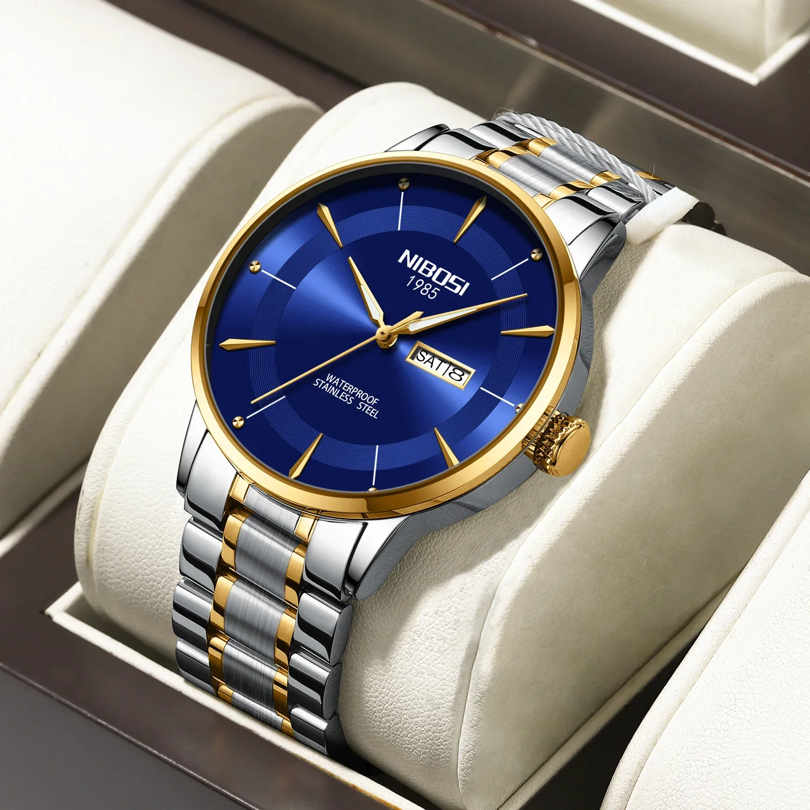 NIBOSI 2607, лучший бренд, роскошные часы для мужчин, ремешок для часов из нержавеющей стали, водонепроницаемые кварцевые мужские часы с датой и неделей, relogios masculino