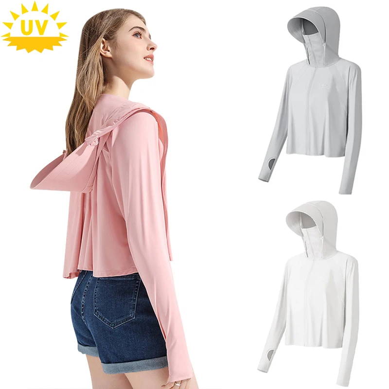 

Summer Sunscreen Clothing Ice Silk Breathable Jackets Removable Brim Waterproof Quick Dry Women Outdoor Cycling Hiking Clothes