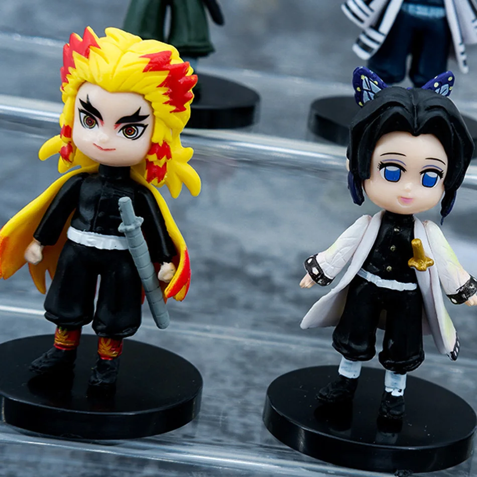 9 szt./zestaw Figurki Anime Demon Slayer Tanjirou Nezuko Zenitsu Inosuke Kyoujurou Figurka Akcji Wersja Q Model PVC Kawaii Zabawka Prezent