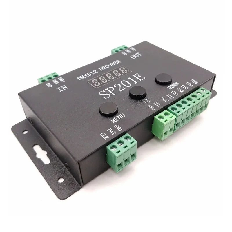 SP201E RGB LED Controller DMX512 Decoder LED Controller for WS2811 WS2812B SK6812 RGB Pixel Strip, DC5-24V, for Stage Lighting