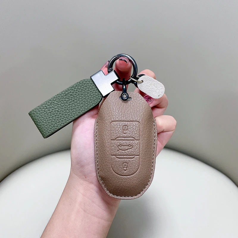 

Suitable for Peugeot 2008 3008 4008 5008 Brown Leather Car Key Protection Cover Fall Prevention Protection Key