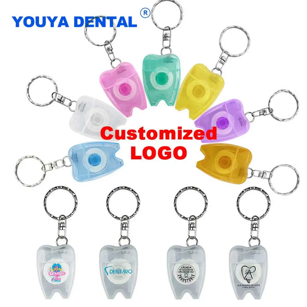 

Customized LOGO Dental Floss Tooth Keychain Tooth Cleaner Floss Roll Tooth-Shaped Key Chain Floss Picking Oral Care100pcs
