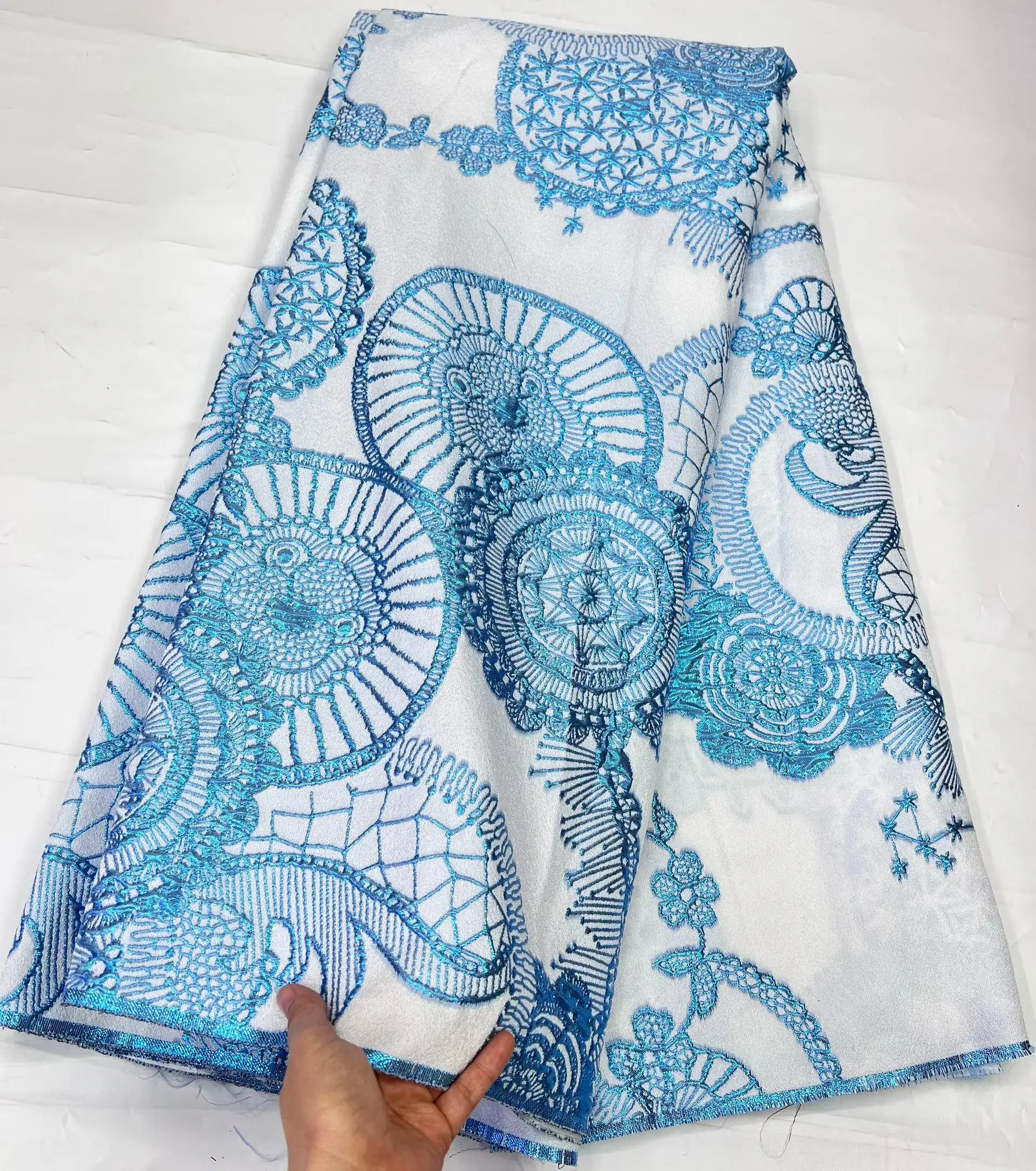 2026 African Jacquard Organza Brocade Fabric Nigerian Damask Tulle Mesh Gilding Lace French Net Material Brocard Tissu 5Yard
