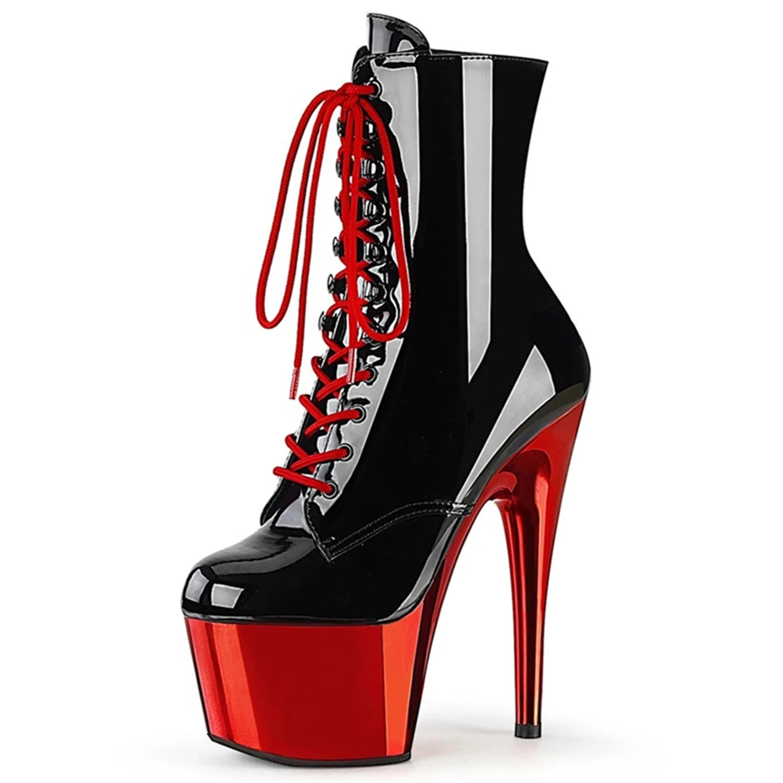 Sexy Patent Leather Lace-Up Ankle Boots 17CM Extreme High Thin Heel Platform Stilettos Punk Gothic Women's Shoes for Party Pumps