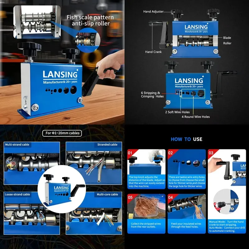 

2026 Hot Cable Peeler for 0.2-20 mm Cable Stripper Machine with 12 and 5 Blades with Removable Handle for