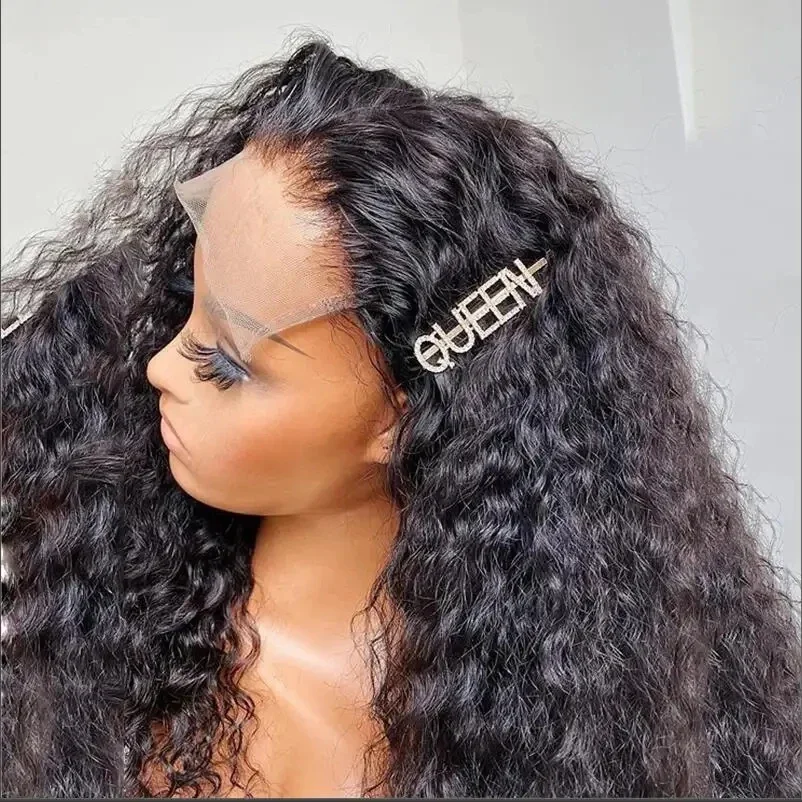 Perruque Lace Front Wig crépue bouclée noire, 26 pouces, sans colle, pre-plucked, densité 180, pour femmes noires, avec mode 03