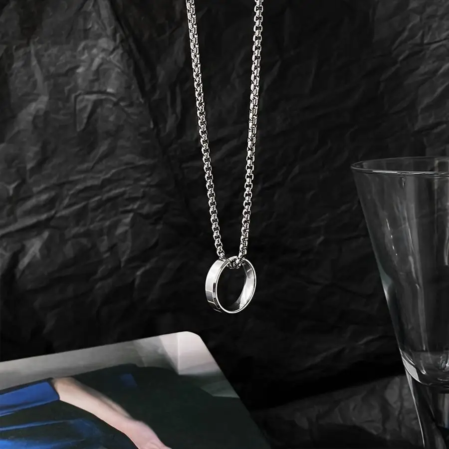 1/5/10/20/50/100pcs Titanium 201 Stainless Steel Ring & Pendant Necklace, Unisex Ins Style Personality Couples' Sweater Chain, H