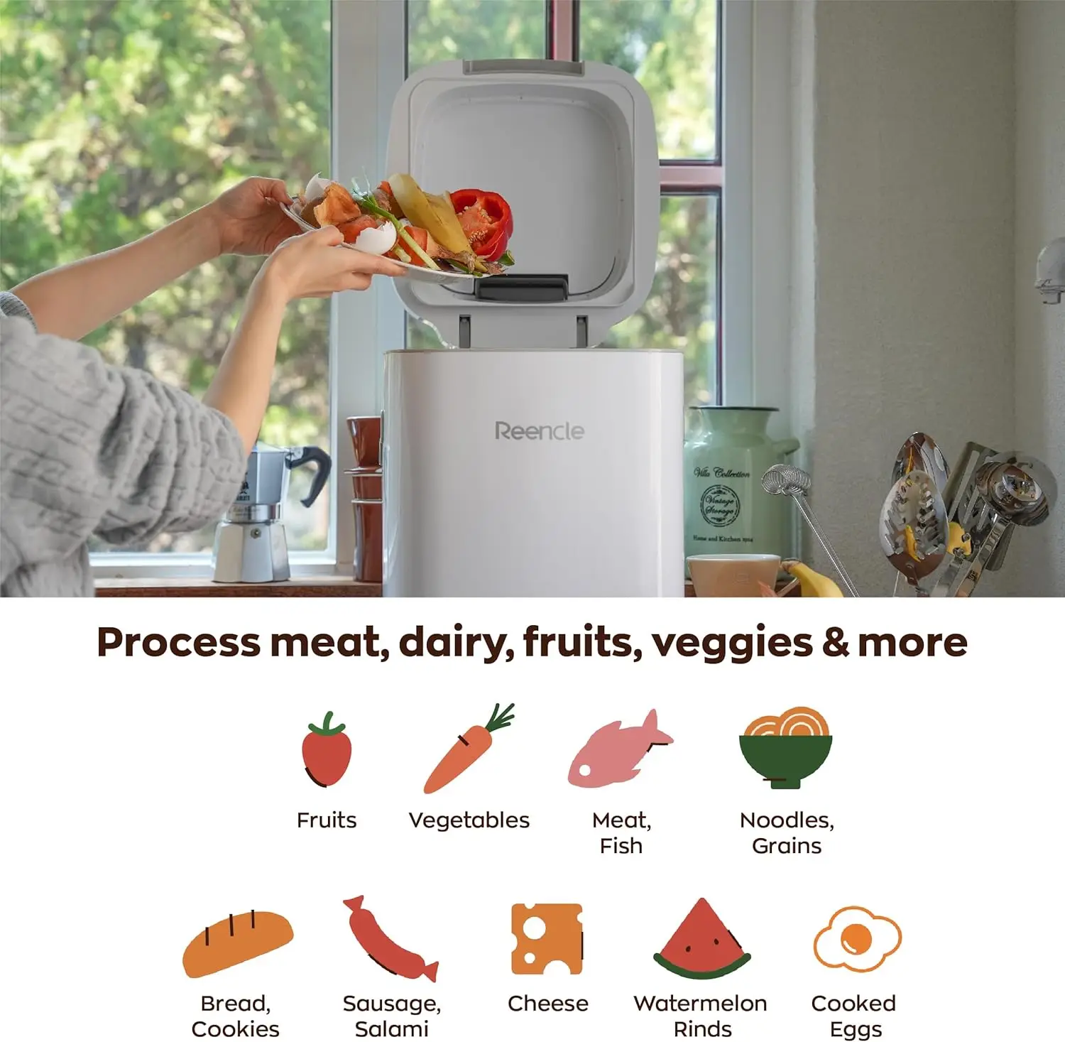 Compositore elettrico - Compositore da cucina da 14 litri, decompone fino a 2,2 libbre di rifiuti alimentari quotidiani, compostaggio interno inodore