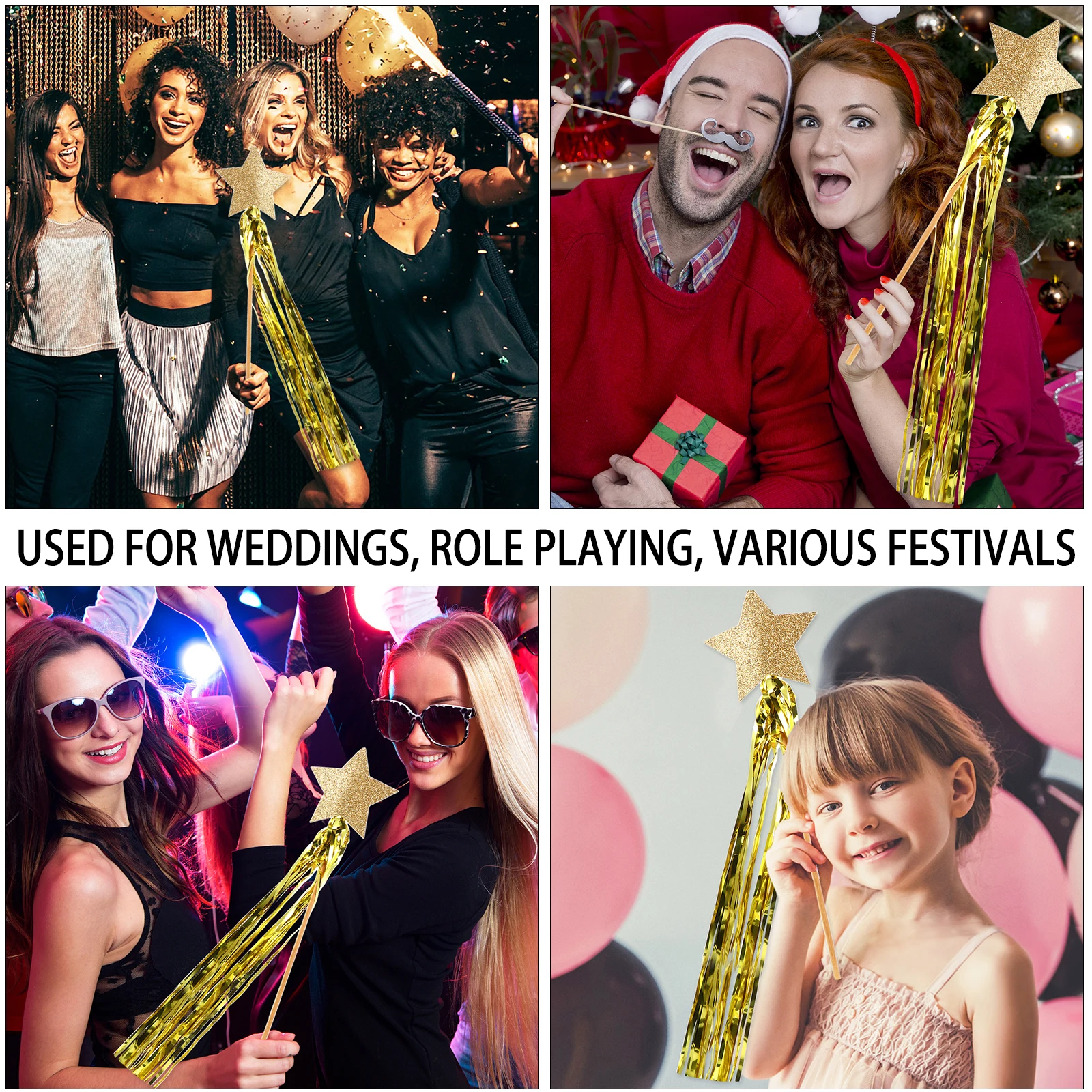 

6 pcs Star Stick Fairy Angel Wand For Party Photo Props Cosplay Dance Wedding Halloween Christmas Sequin Star Wand